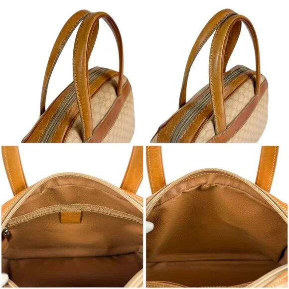 Celine Mini Boston Bag Top Handle Bag Macadam Pattern Beige Vintage - Picture 5 of 10